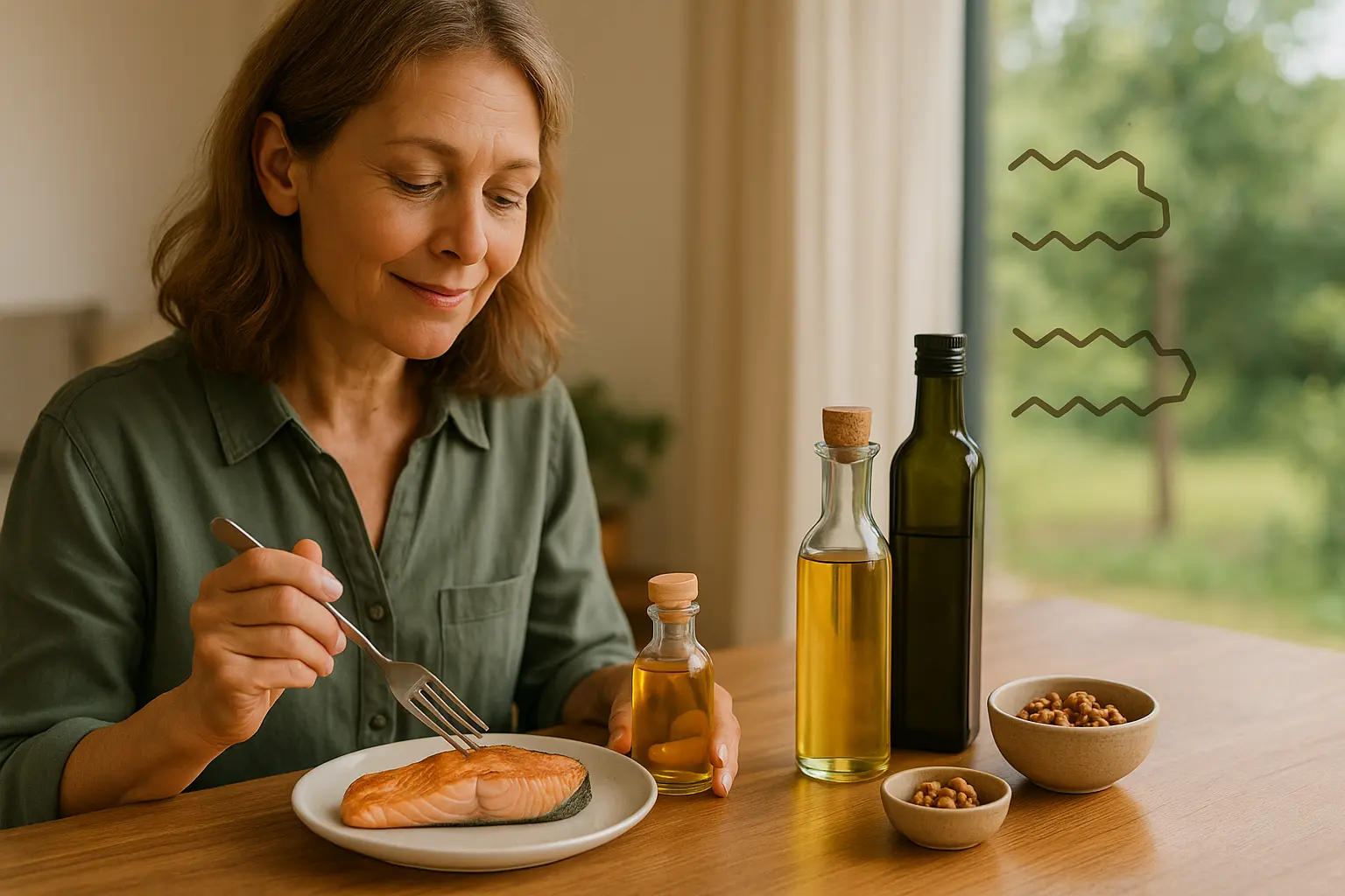 Grafik zeigt Fisch, Algenöl und pflanzliche Quellen als unterschiedliche Omega-3-Lieferanten ohne Text