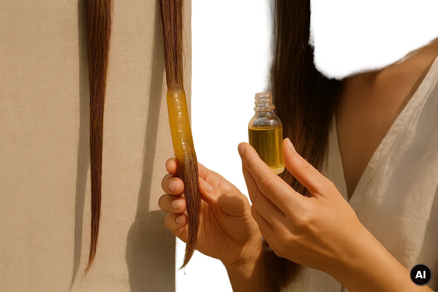 Grafik zeigt ein Haar mit mehreren Produkt-Schichten im Vergleich zu einem Haar mit dünnem Film.